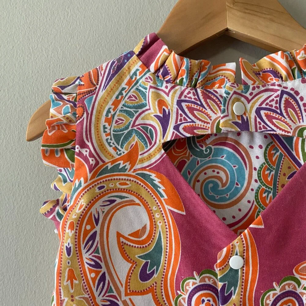 Handmade Children's Multicolour Cotton Poly Sleeveless Triangle Cut Out Dress - Picture 10 of 15